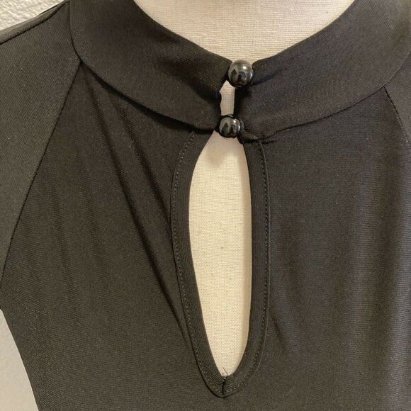 SYMPHONY Black BODYCON Dress Size Medium Multi-cutout Mesh Panel Stretchy - Picture 5 of 7